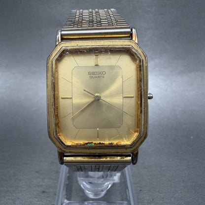 Seiko Tank Watch Men 26mm Champagne Dial Gold Tone 90215250 New Battery READ!!!0