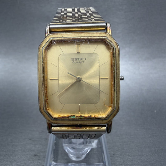Seiko Tank Watch Men 26mm Champagne Dial Gold Tone 90215250 New Battery READ!!!0