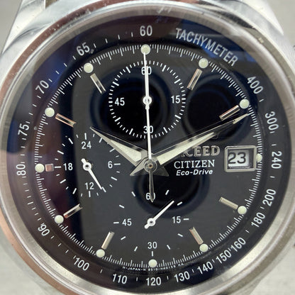Citizen Eco-Drive Exceed Chronograph Watch Men 39mm Black Dial Silver Date Works1