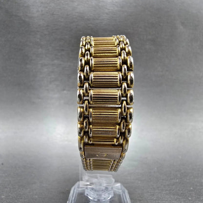 Elgin Tank Watch Women 16mm Gold Dial Gold Tone Rectangle New Battery EM898-0178