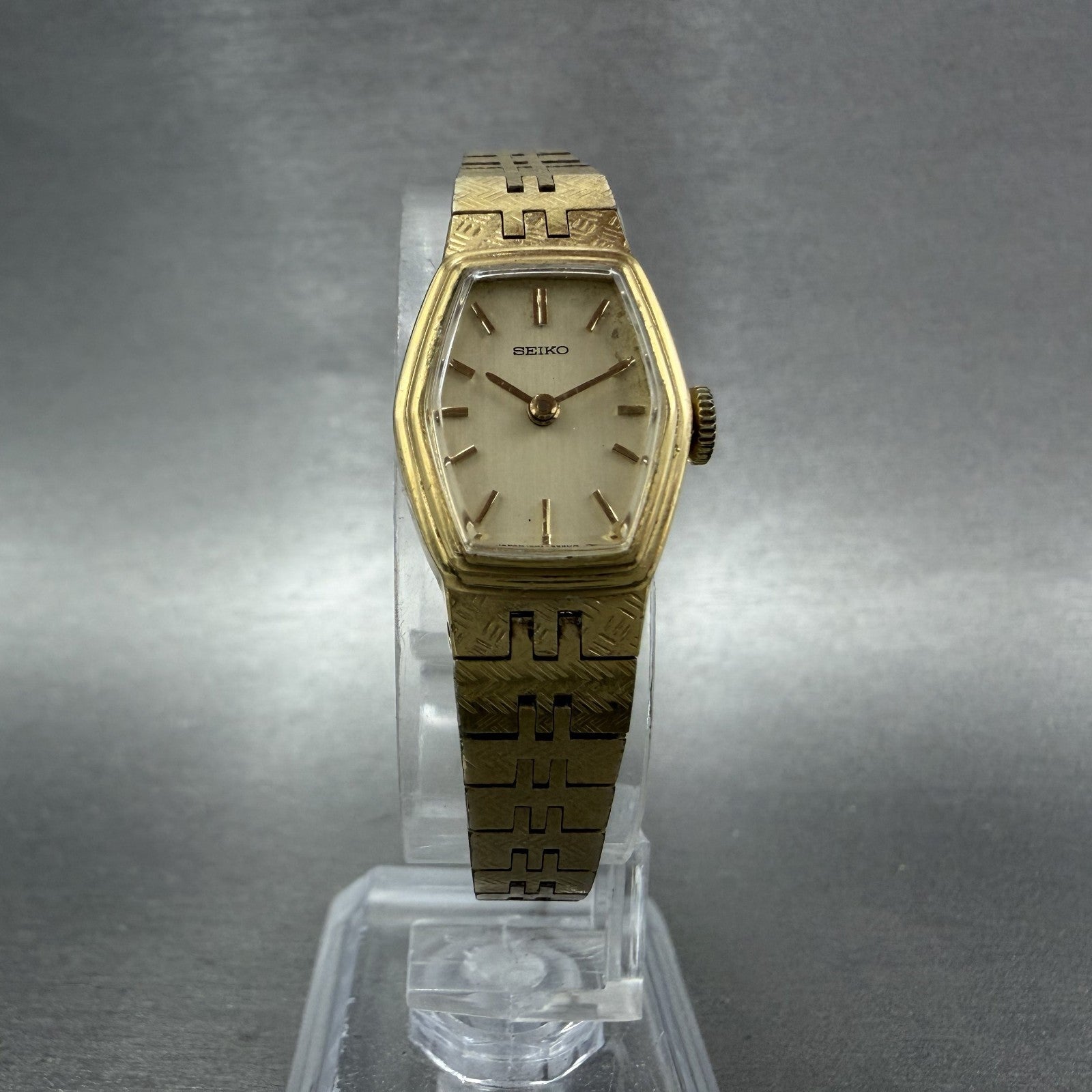 Seiko Watch Women 16mm Gold Dial Gold Tone Hexagon Manual 1100-5329 Runs5
