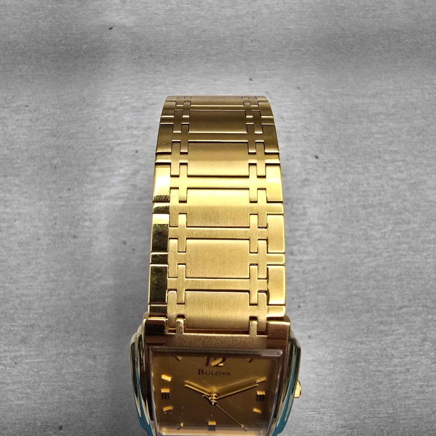 Bulova Watch Men 26mm Gold Dial Gold Tone Rectangle 97A15 New Battery Vintage4