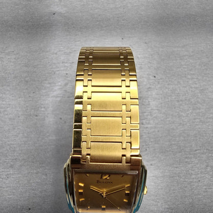 Bulova Watch Men 26mm Gold Dial Gold Tone Rectangle 97A15 New Battery Vintage4