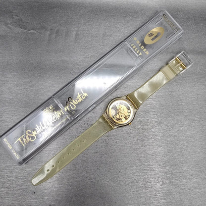Swatch Golden Jelly Watch Men 34mm Skeleton Dial Clear Case GZ115 New Batt NOS16