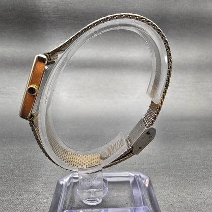 Citizen CQ Watch Women 17mm Black Dial Gold Tone Rectangle 3220-945174 New Batt6
