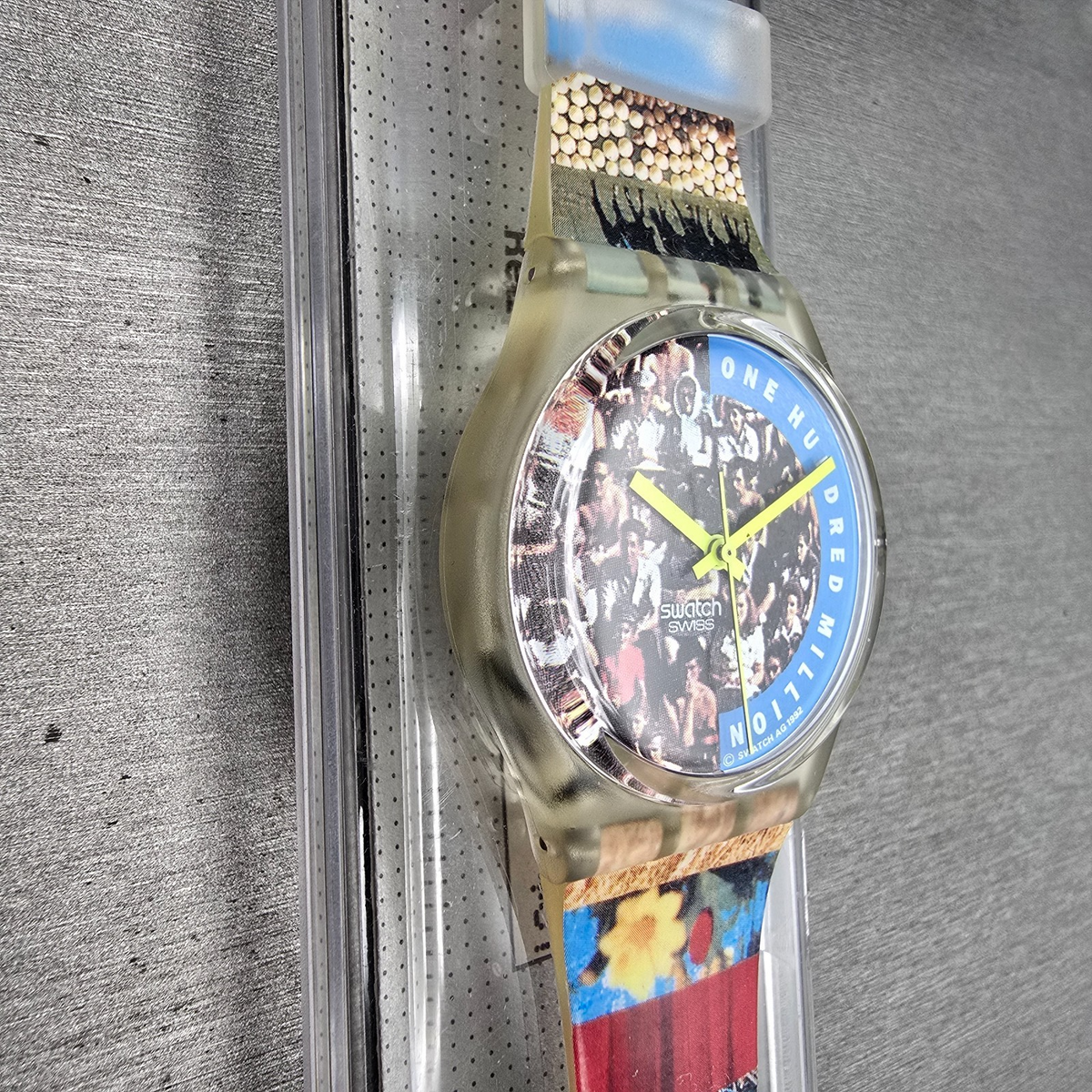 Swatch The People Watch Men 34mm Blue Dial Clear Case GZ126 New Battery NOS5