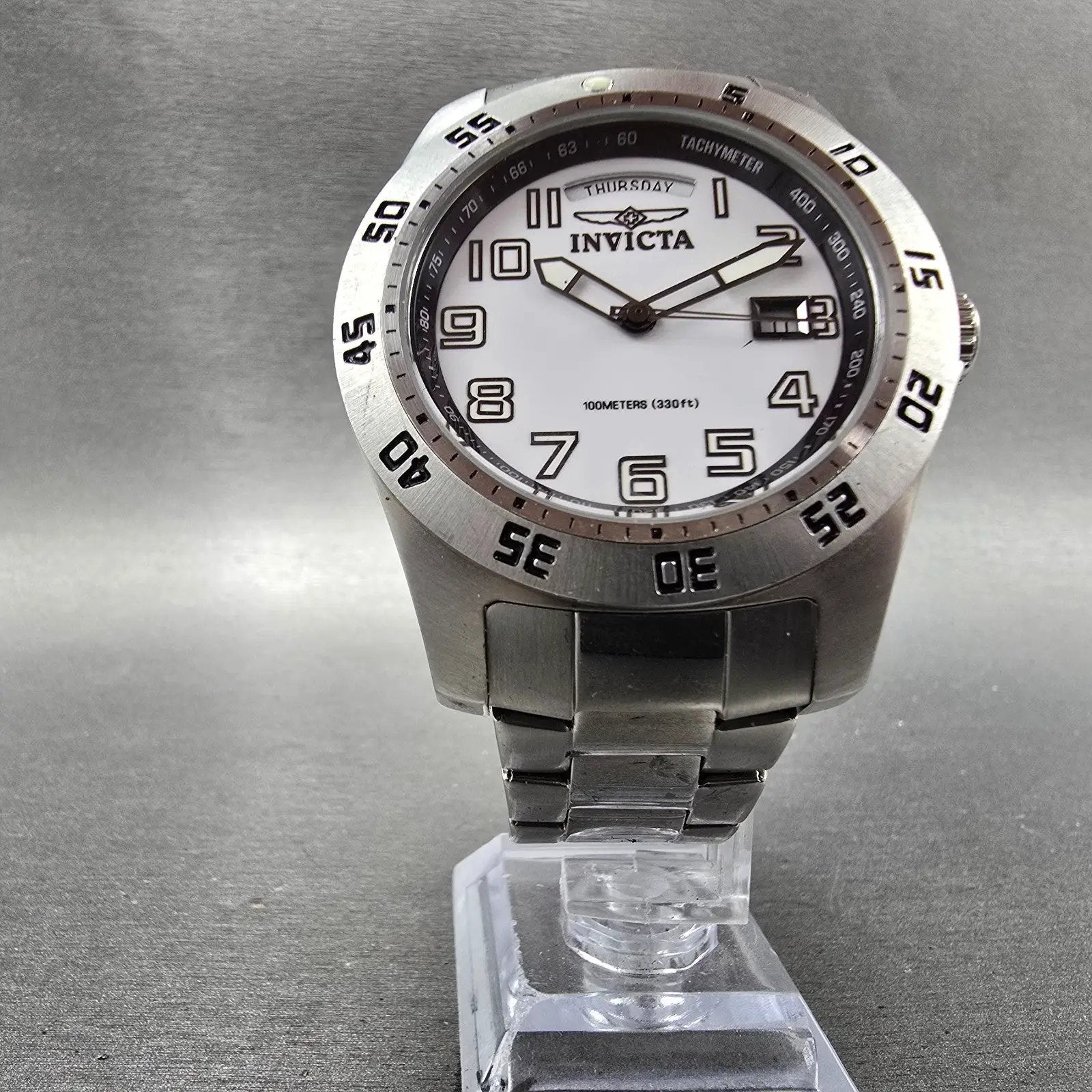 Invicta Dive Watch Men 44mm White Dial Silver Tone Daydate 5249 New Battery5