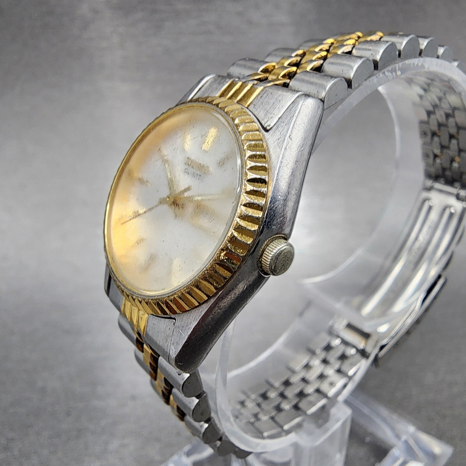 Seiko Watch Women 24mm White Dial Two Tone Daydate Round 7n830049 New Battery J2