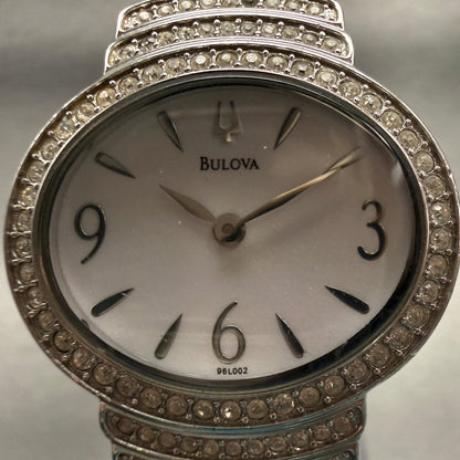 Bulova Watch Women 27mm White Dial Silver Tone Oval 96L002 Crystals New Battery1