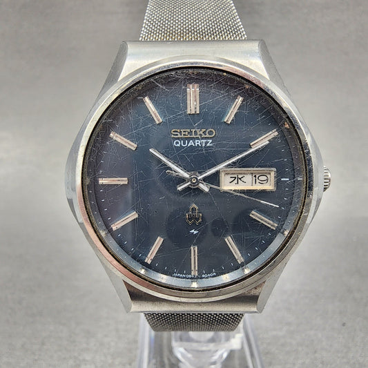 Seiko Watch Men 36mm Blue Dial Silver Tone Daydate 0843-8041 New Battery