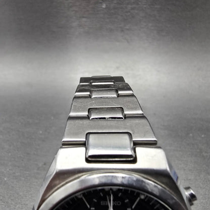 Seiko Chronograph Watch Men 36mm Black Dial Silver Tone Date 7T62-0AA0 PARTS VTG5