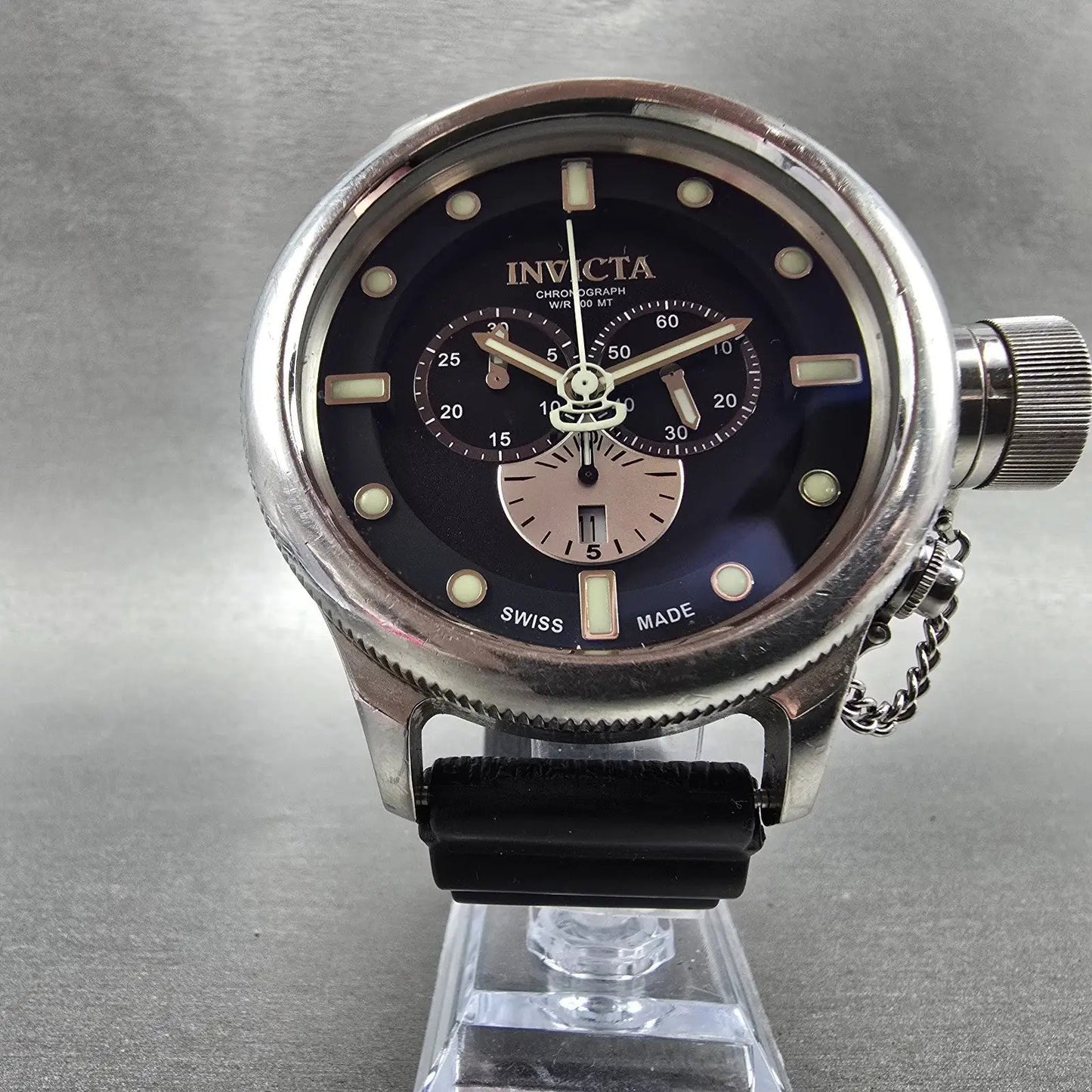 Invicta Russian Diver Chronograph Watch Men 52mm Black Dial Silver Tone New Batt5