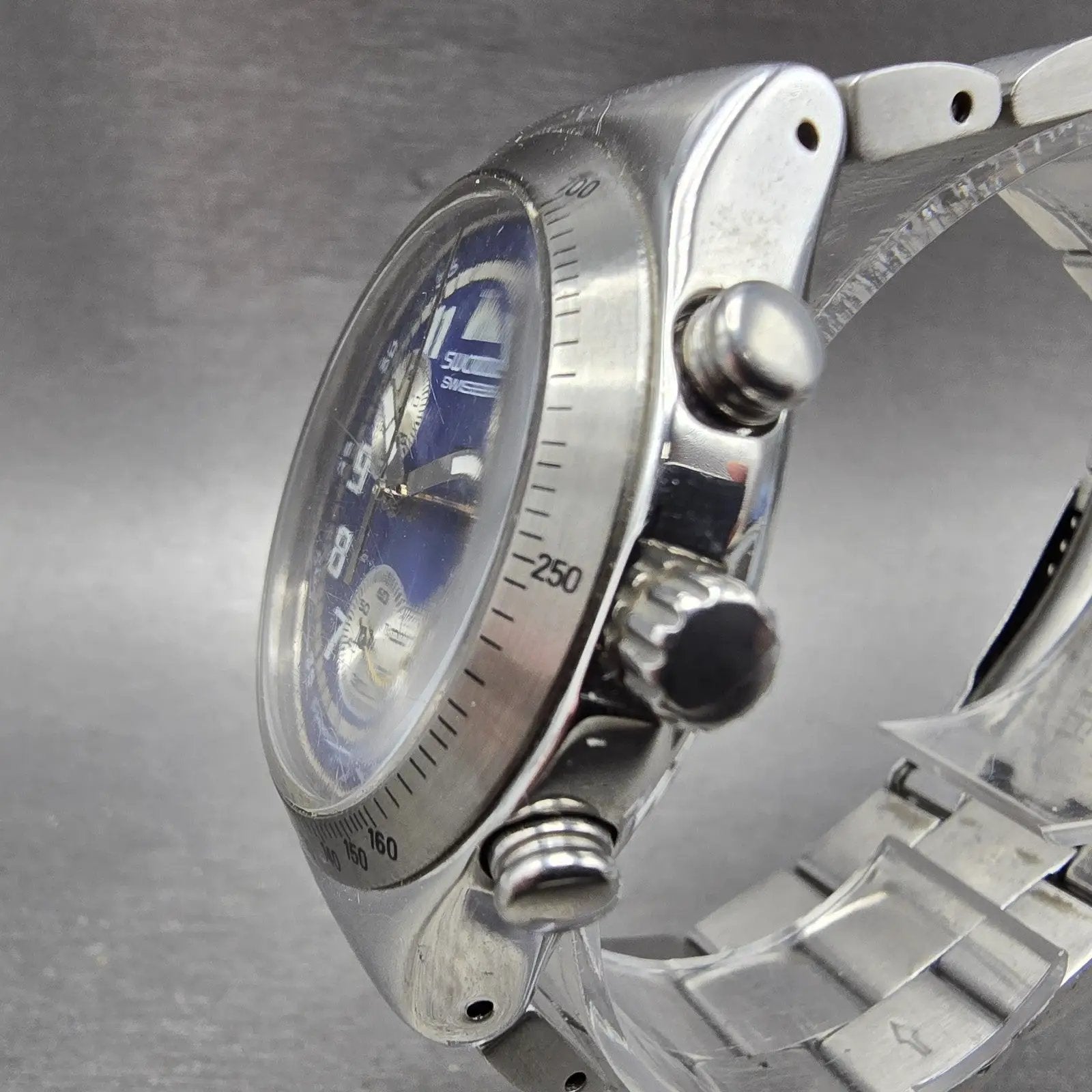 Swatch irony Chrono Silver Thaw Watch Men 40mm Blue Dial Steel Date READ! NewBat2