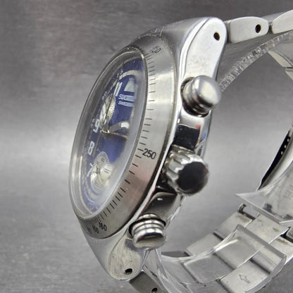 Swatch irony Chrono Silver Thaw Watch Men 40mm Blue Dial Steel Date READ! NewBat2