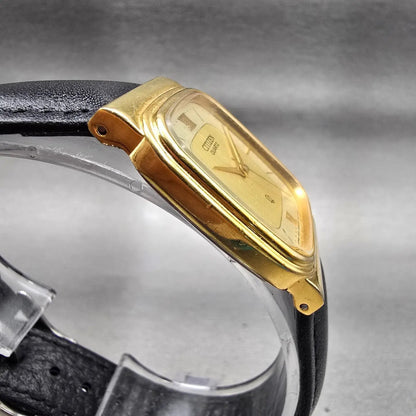 Citizen CQ Watch Men 27mm Gold Dial Gold Tone Rectangle 6031-S23691 New Battery3