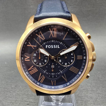 Fossil Grant Chronograph Watch Men 44mm Blue Dial Rose Gold Tone FS4835 New Batt0