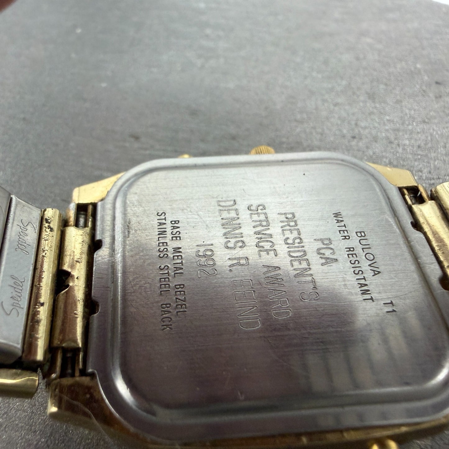 Bulova Analog Digital Watch Men 32mm Cha mange Dial Gold Tone T1 PARTS10