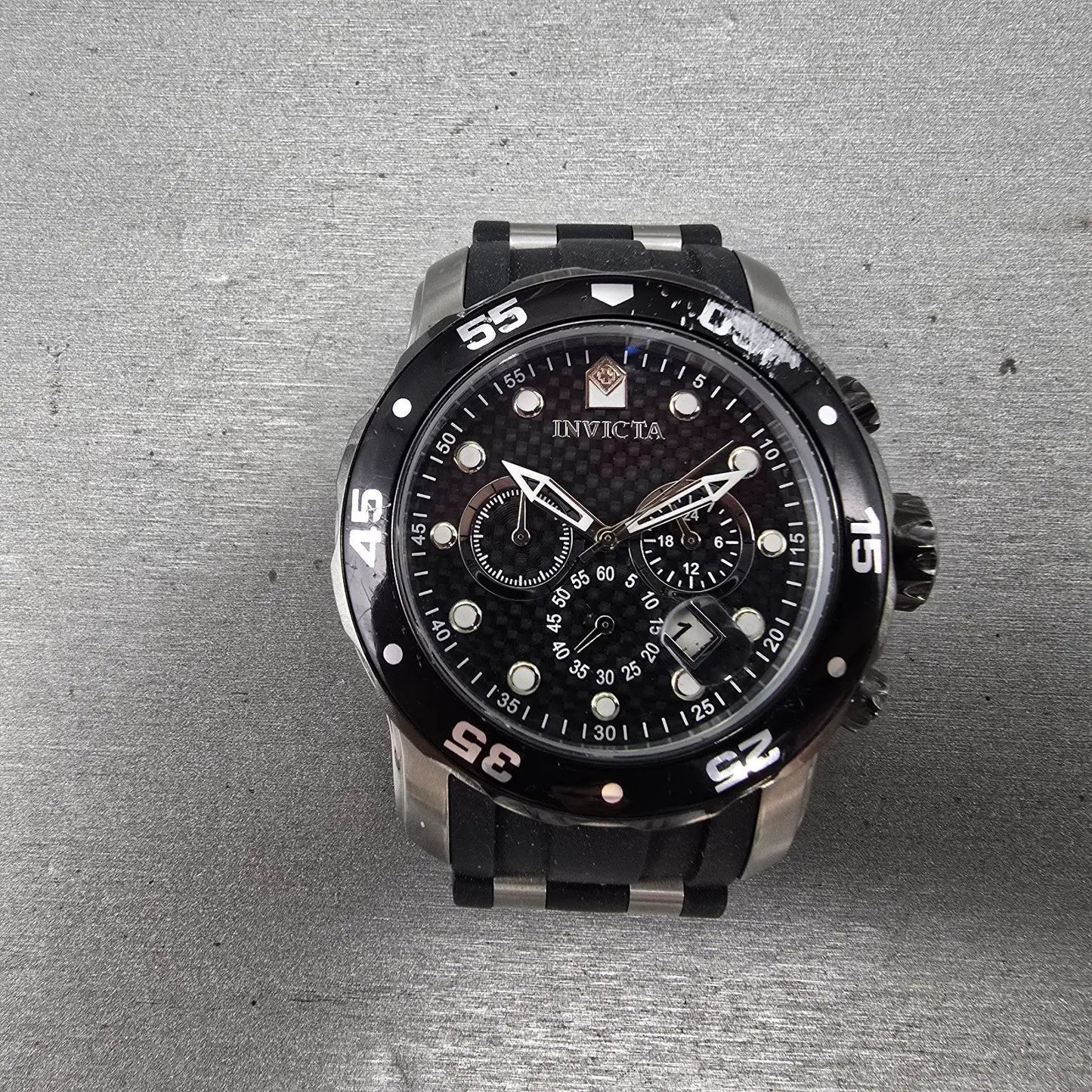 Invicta Pro Diver Chronograph Watch Men 48mm Black Dial Silver Tone Date New Bat1