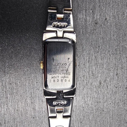 Seiko Tank Watch Women 13mm White Dial Two Tone Rectangle 2E20-7479 New Batteryv10