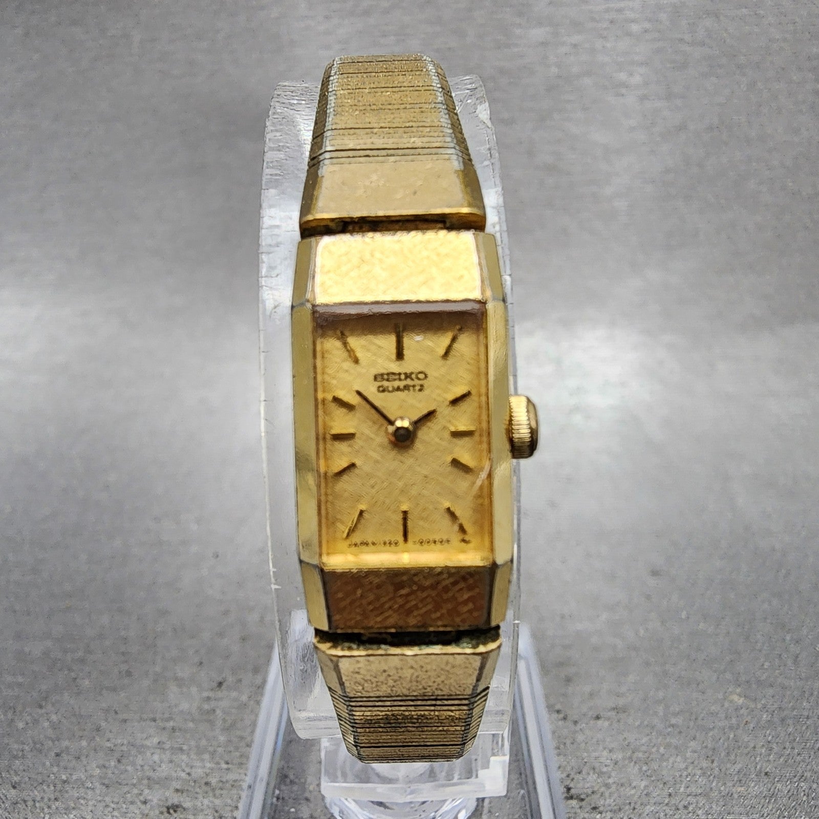 Seiko Watch Women 12mm Gold Dial Gold Tone Rectangle 13205049 New Battery VTG0