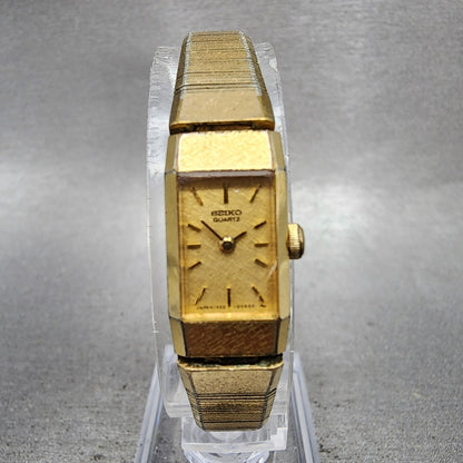 Seiko Watch Women 12mm Gold Dial Gold Tone Rectangle 13205049 New Battery VTG0