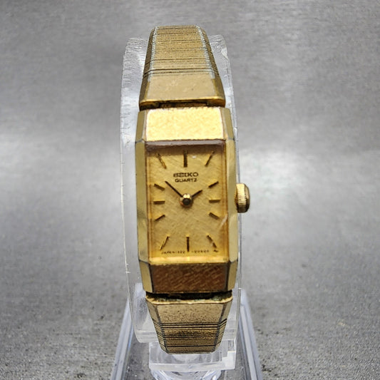 Seiko Watch Women 12mm Gold Dial Gold Tone Rectangle 13205049 New Battery VTG0
