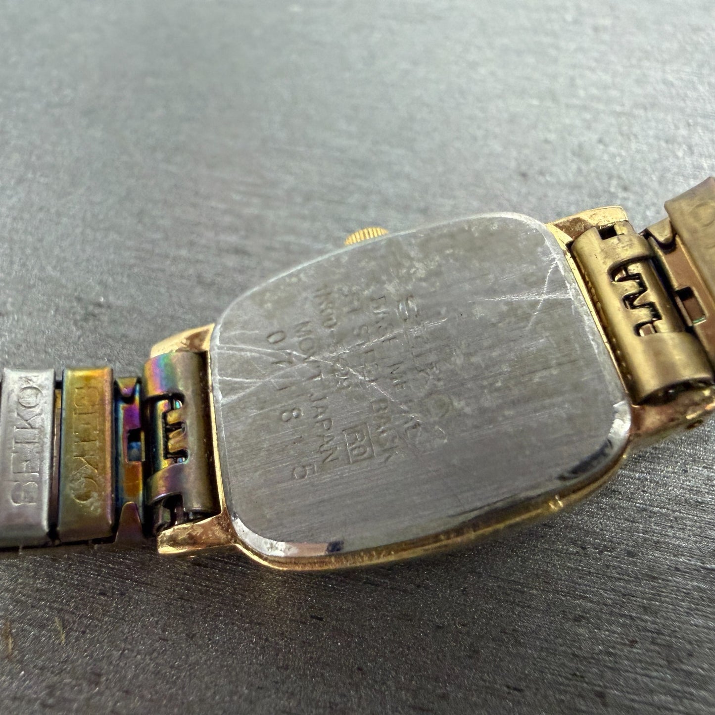 Seiko Watch Women 17mm Black Dial Gold Tone Rectangle 1N00-5K29 New Battery VTG9