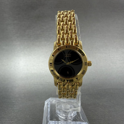 Citizen Elegance Watch Women 22mm Black Dial Gold Tone Round 5420-S26003 Newbat15