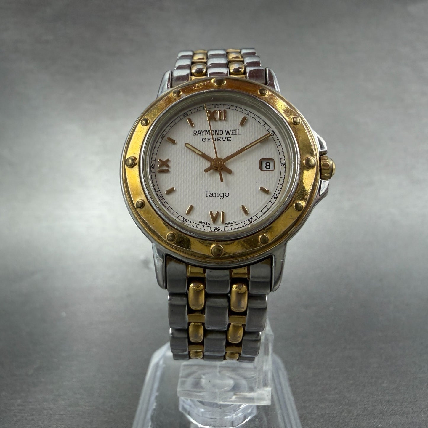Raymond Weil Tango Watch Women 28mm White Dial Two Tone Date Round 5360 New Bat85