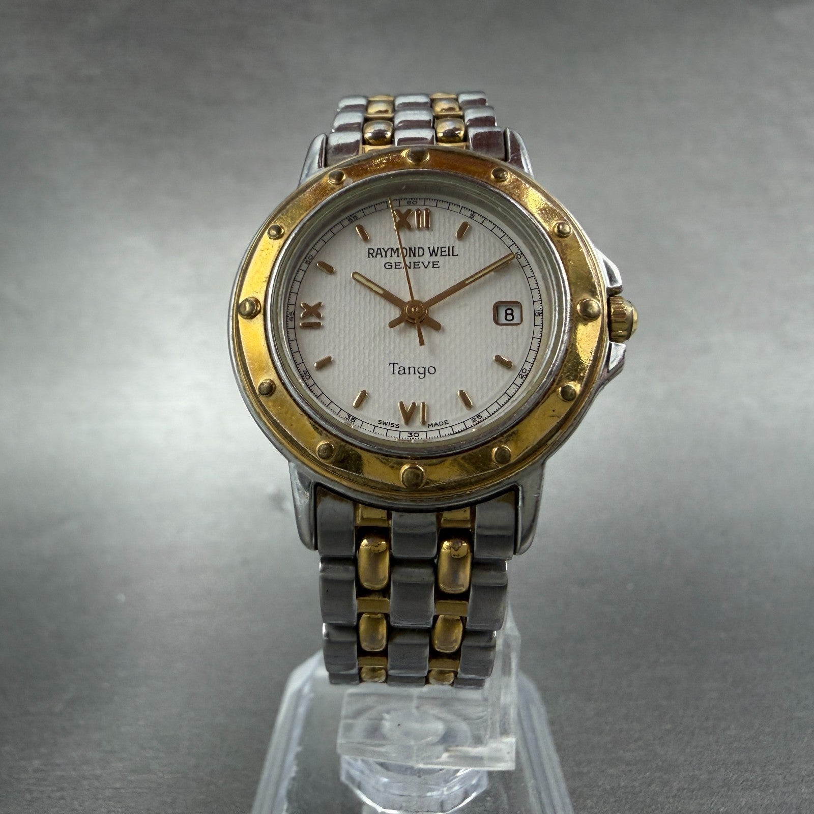 Raymond Weil Tango Watch Women 28mm White Dial Two Tone Date Round 5360 New Bat85