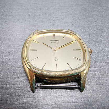 Seiko Watch Men 33mm Champagne Dial Gold Tone Rectangle 5931-5330 New Battery