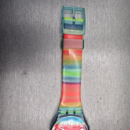 Swatch COLOR THE SKY Watch Women Multicolor Dial Blue Case GS124 New Battery11