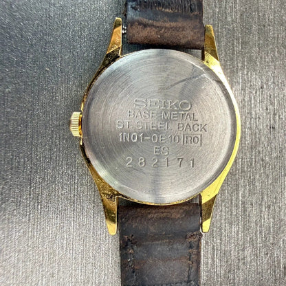 Seiko Watch Women 20mm Black Dial Gold Tone Round 1N01-0E10 New Battery Vintage10