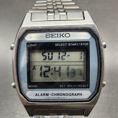 Seiko Digital Watch Men 33mm LCD Stainless Steel Alarm Chrono A9045009 New Batt1