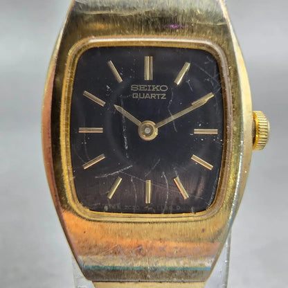 Seiko Watch Women 16mm Brown Dial Gold Tone Oval 2C20-5559 New Battery Vintage1