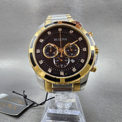 Bulova Chronograph Watch Men 44mm MOP Dial Two Tone Date Round 98D1325