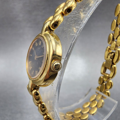 Seiko Watch Women 18mm Black Dial Gold Tone Round 1F200A29 New Battery VTG2