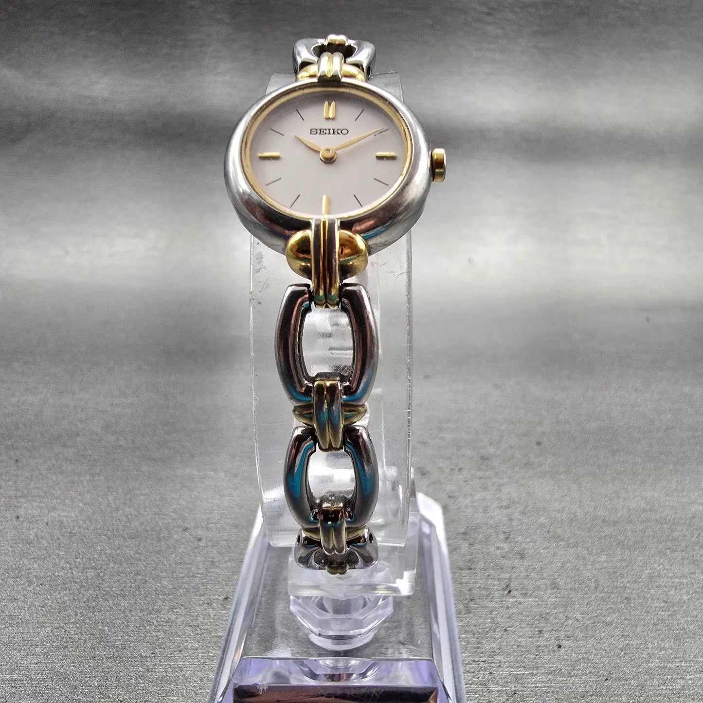 Seiko Watch Women 19mm White Dial Two Tone Round 1N00-0JL0 New Battery Vintage5