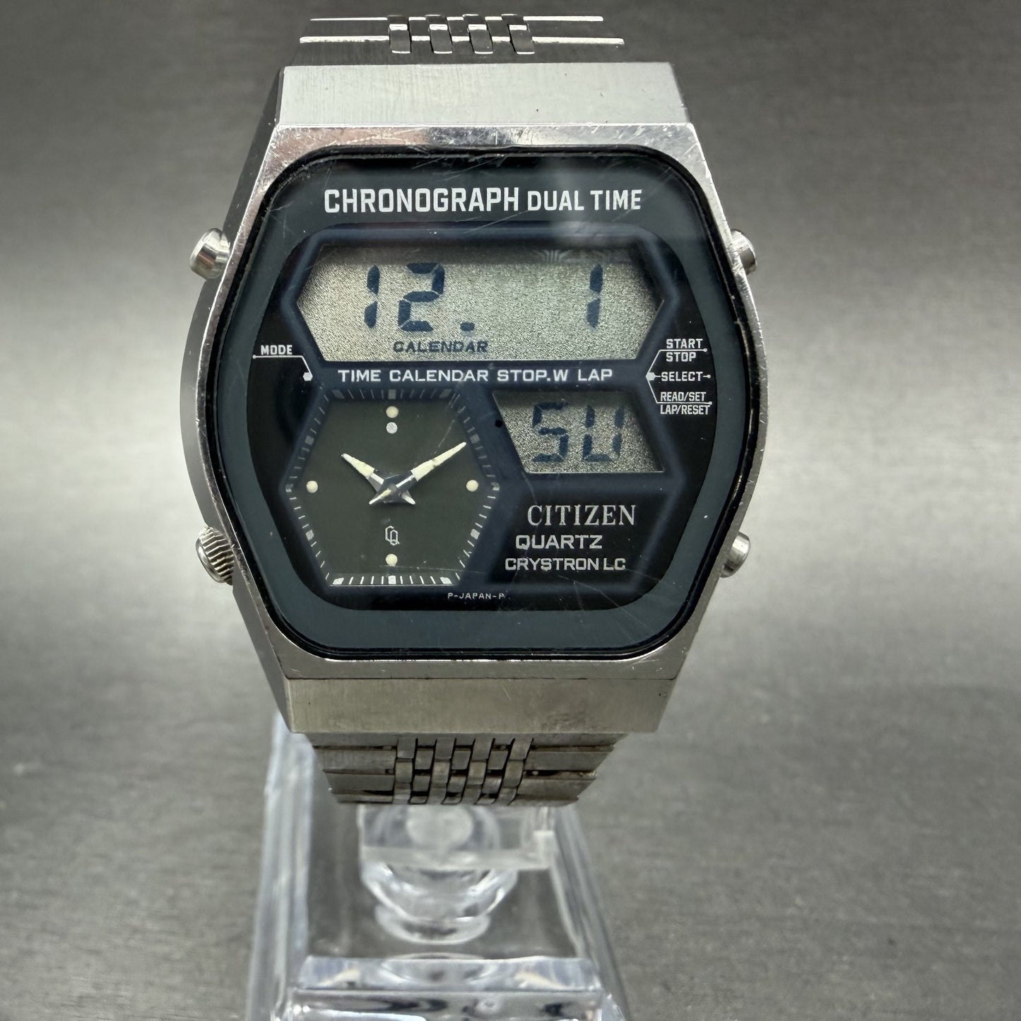 Citizen Analog Digital Watch Men 35mm Black Dial Silver Tone Dual Time New Batt0