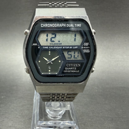 Citizen Analog Digital Watch Men 35mm Black Dial Silver Tone Dual Time New Batt0