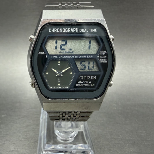 Citizen Analog Digital Watch Men 35mm Black Dial Silver Tone Dual Time New Batt0