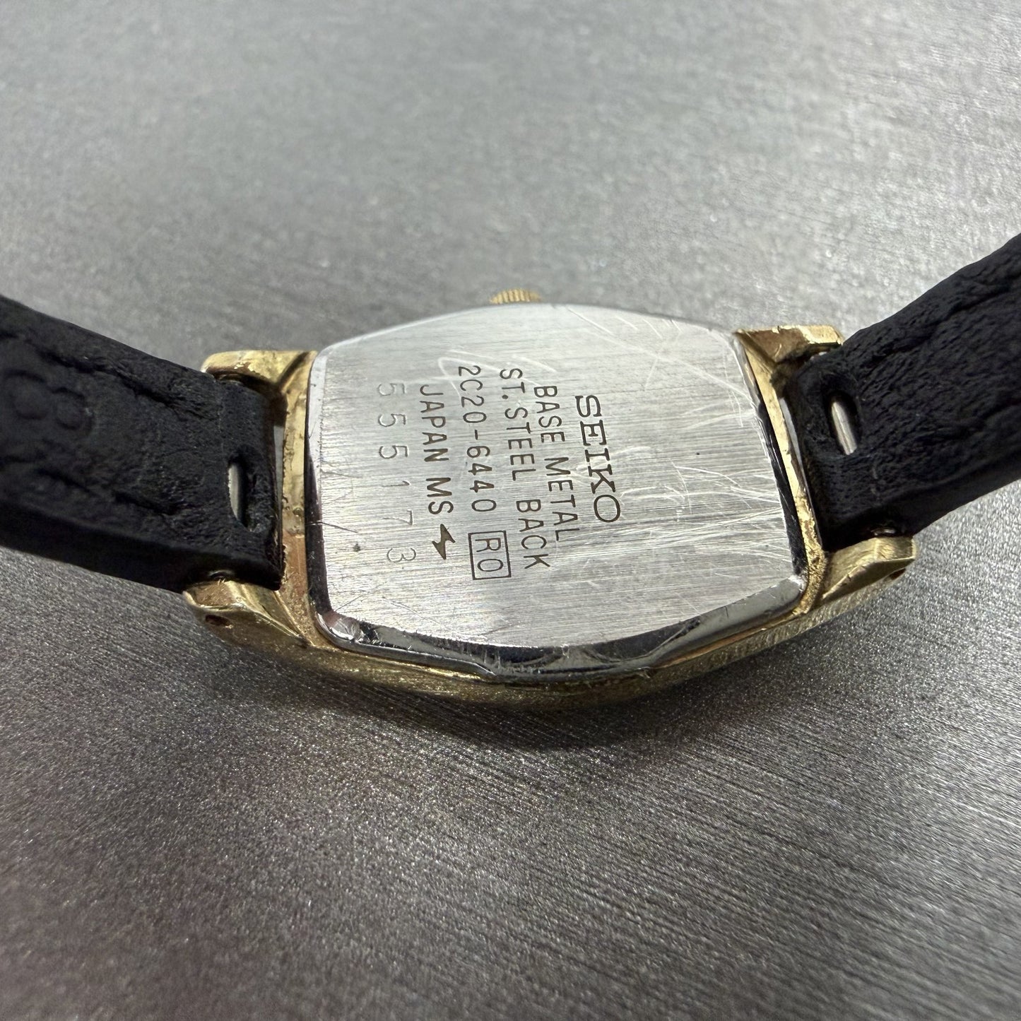 Seiko Watch Women 18mm Black Dial Gold Tone Hexagon 2c20-6440 New Battery HJKUBK9