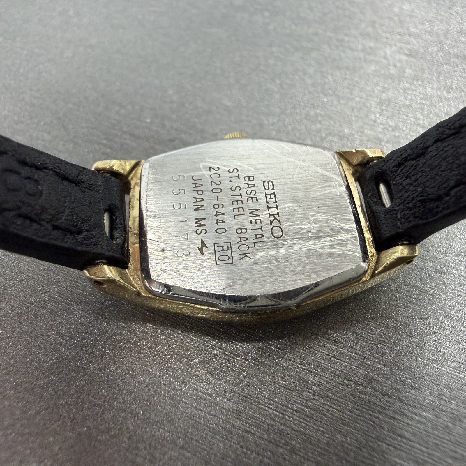 Seiko Watch Women 18mm Black Dial Gold Tone Hexagon 2c20-6440 New Battery HJKUBK9