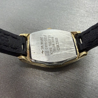 Seiko Watch Women 18mm Black Dial Gold Tone Hexagon 2c20-6440 New Battery HJKUBK9