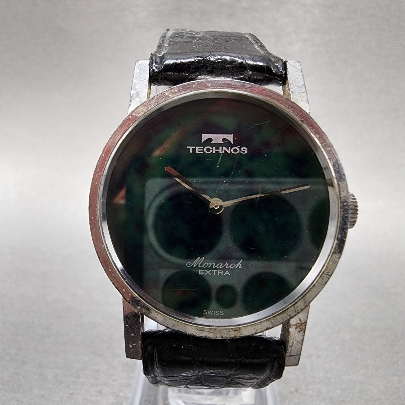 Technos Monarch Watch Women 30mm Green Stone Dial Gold Filled Round Manual Runs1