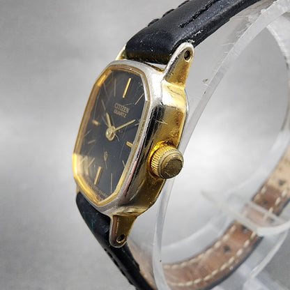 Citizen CQ Tank Watch Women 17mm Black Dial Gold Tone 3220893476 New Battery2