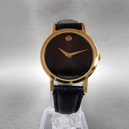 Movado Museum Watch Women 25mm Black Dial Gold Tone Round 87-25-832 New Batt C67