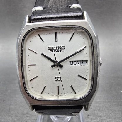 Seiko SQ Watch Men 32mm Silver Dial Silver Tone Daydate 8123-5129 New Battery VH0