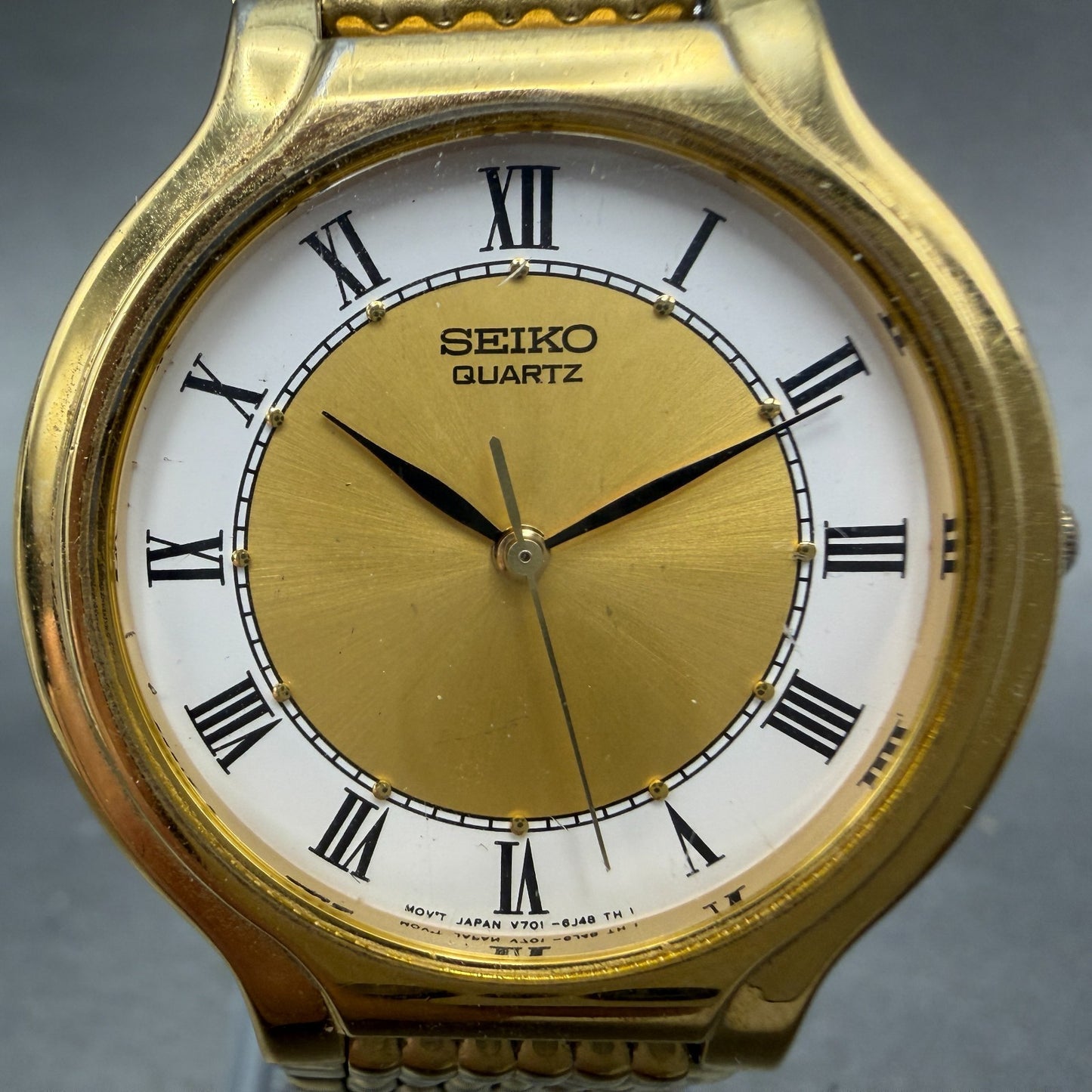 Seiko Watch Men 34mm Champagne Dial Gold Tone Round 8223-5169 New Battery READ!!1