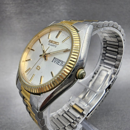 VTG Seiko SQ President Watch Women 33mm White Dial Two Tone Daydate Round NewBat2